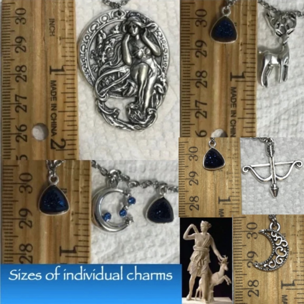 Artemis Diana Greek Roman Goddess of Moon & Hunt Handmade Necklace, Blue Druzy - Picture 14 of 16